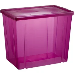 Boîte de rangement violet transparent avec couvercle 82L