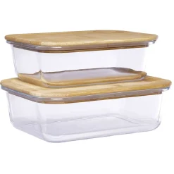 Boîte en verre avec couvercle bambou x2