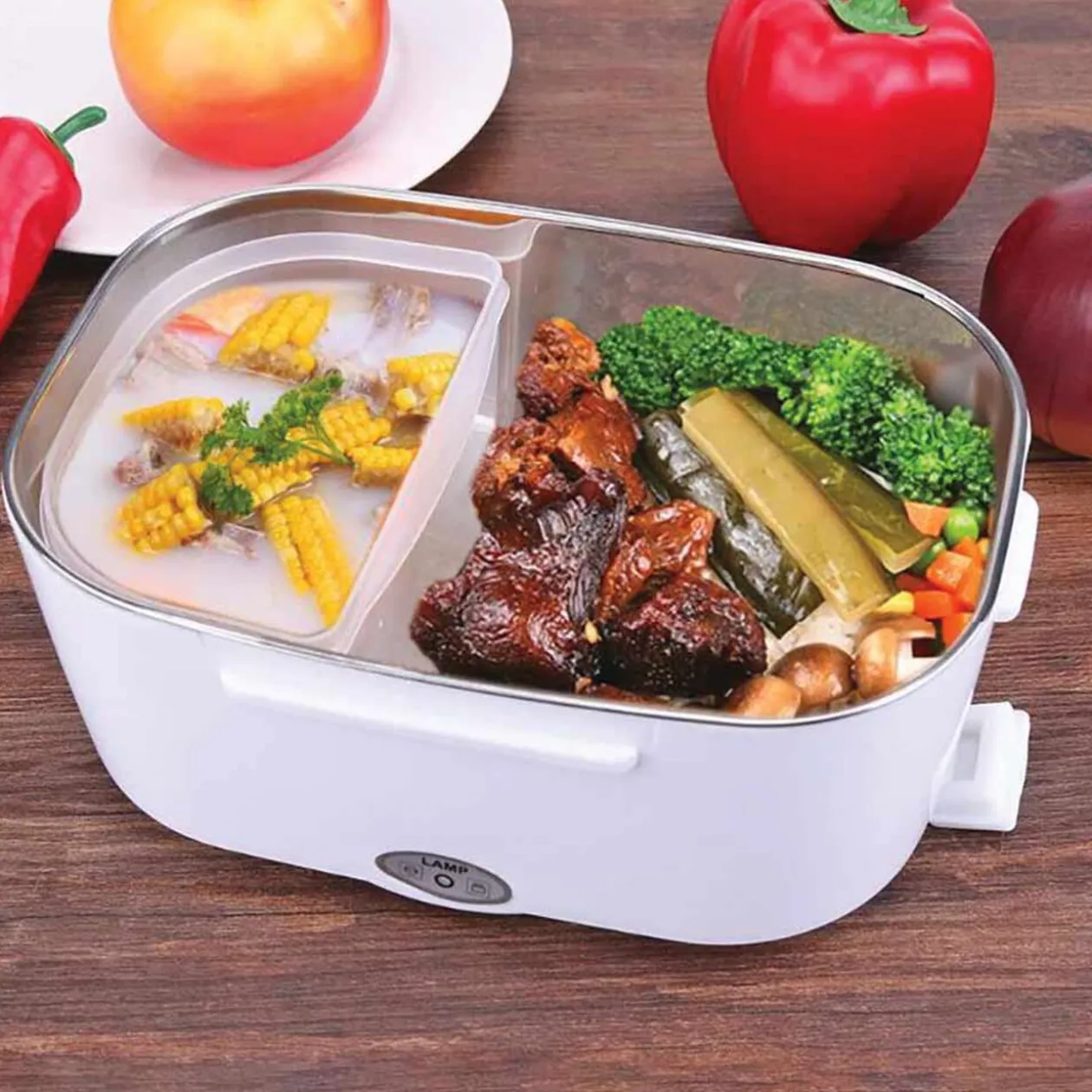 Boîte lunch chauffante 2 compartiments 1 cuillère