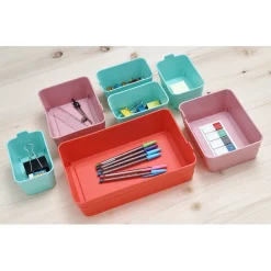 Boîte organiseur tiroir flex rose et vert x7