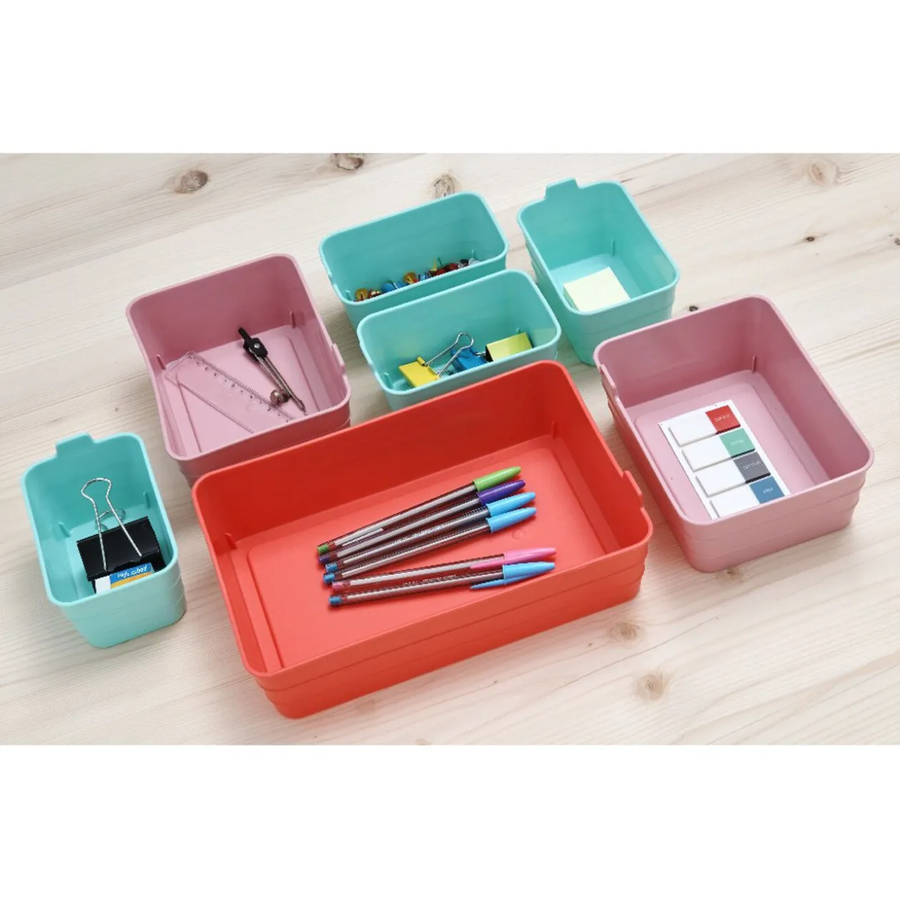 Boîte organiseur tiroir flex rose et vert x7