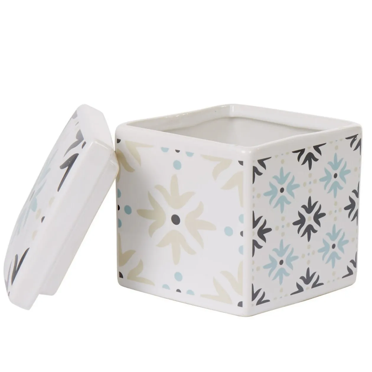 Boîte poubelle à coton blanche carreau de ciment