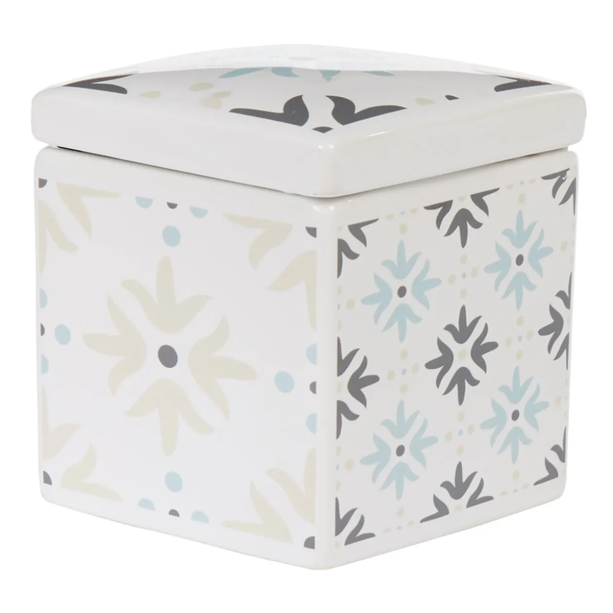 Boîte poubelle à coton blanche motif carreau de ciment