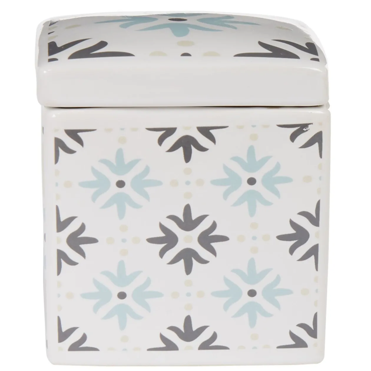 Boîte poubelle à coton blanche motif carreau de ciment