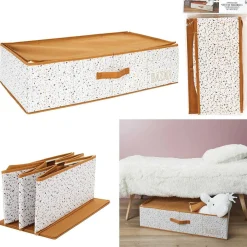 Boîte rangement dessous de lit tissu terrazzo blanc orange 70x40xH18cm
