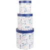 Boîte rangement ronde déco empilable motif fleuri bleu et blanc x3