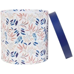 Boîte rangement ronde déco empilable motif fleuri bleu et blanc x3