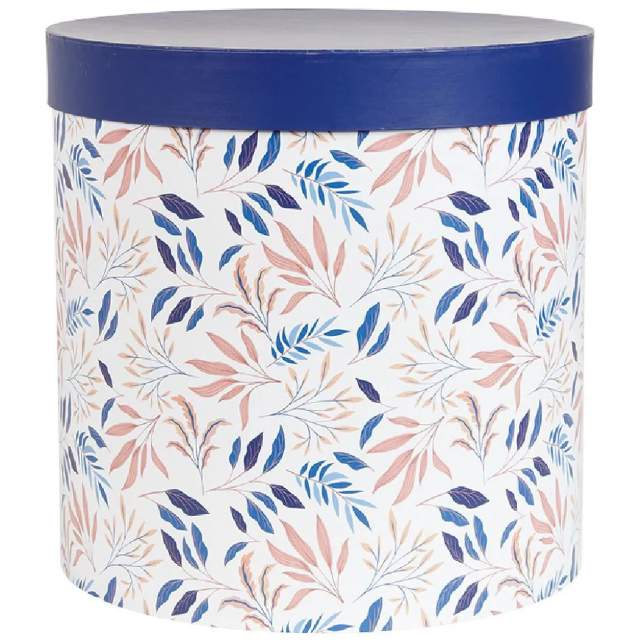 Boîte rangement ronde déco empilable motif fleuri bleu et blanc x3