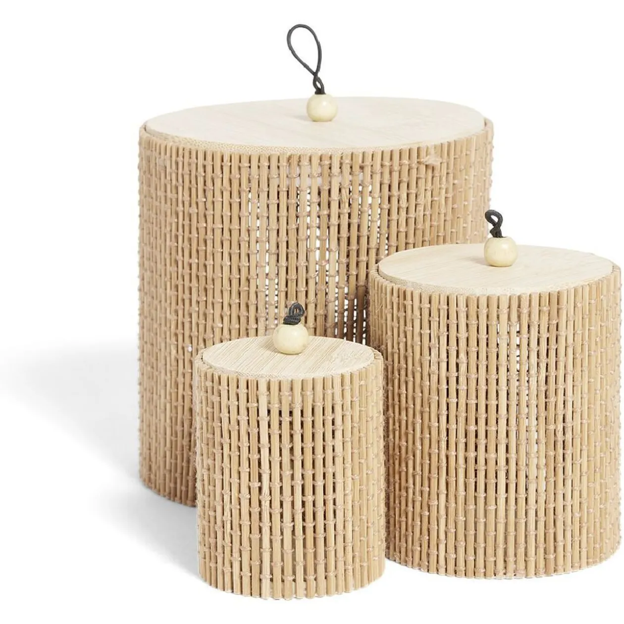 Boîte rangement ronde en bambou x3