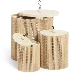 Boîte rangement ronde en bambou x3