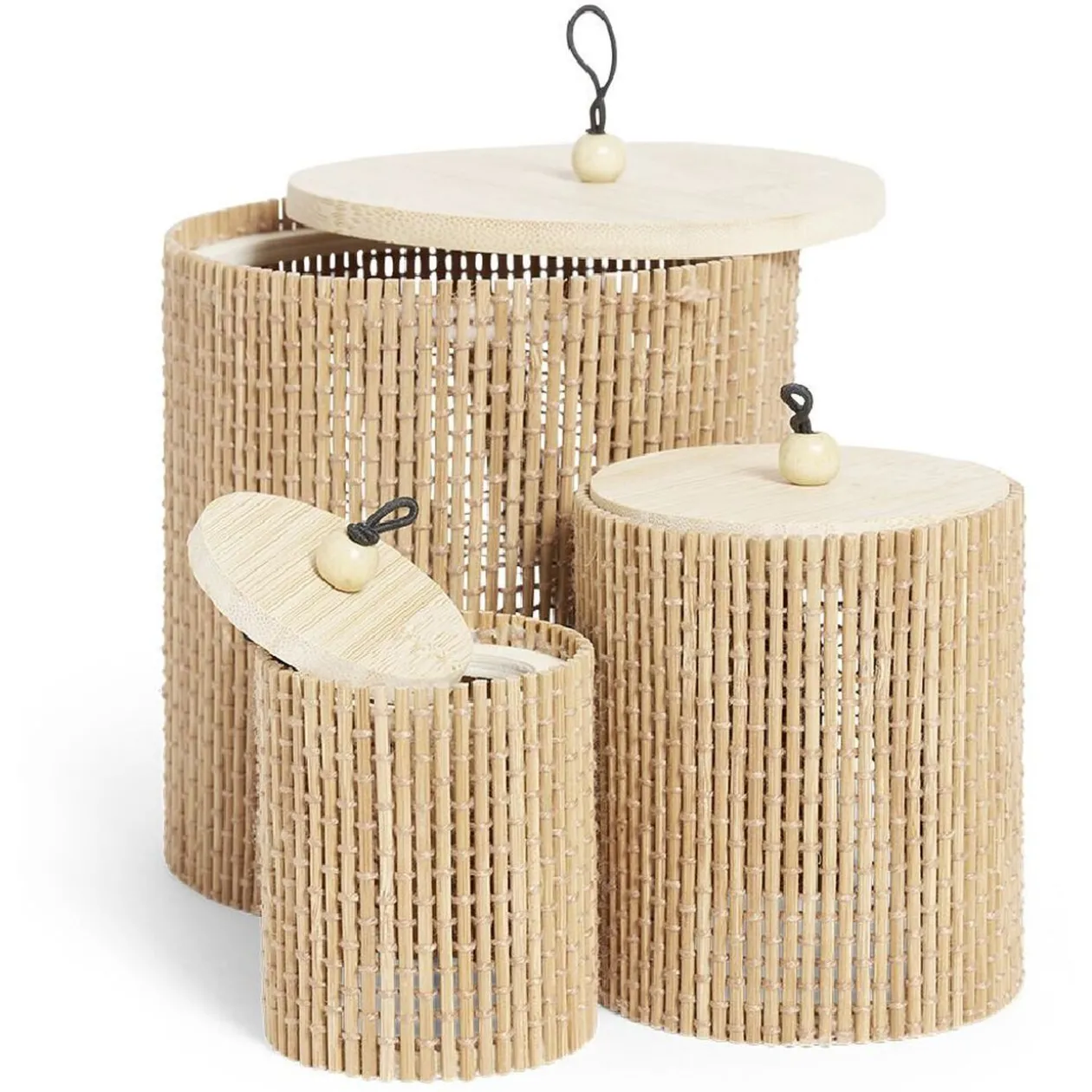 Boîte rangement ronde en bambou x3