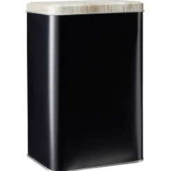 Boîte rectangulaire en métal noir avec couvercle effet bois