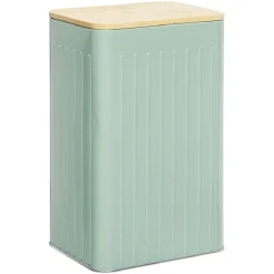 Boîte rectangulaire métal embossée couvercle bambou 12,8x10xH20,5cm