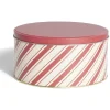 Boîte ronde en métal Ø16,7cm motif rayures beige et rouge