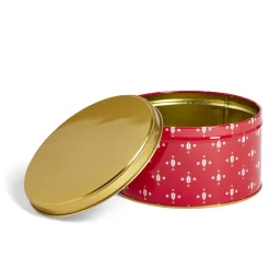 Boîte ronde en métal rouge irisé et doré Ø13,5xH7cm