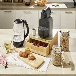 Boîte tiroir à dosettes en bambou et verre