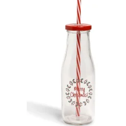 Bouteille en verre 450ML avec paille