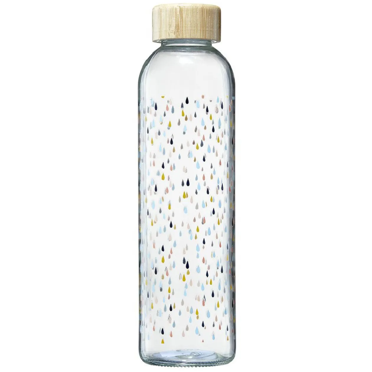 Bouteille en verre motif gouttes avec bouchon en bambou 730 ml