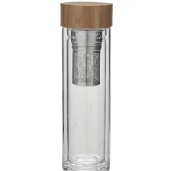 Bouteille infuseur double paroi en verre avec bouchon en bambou