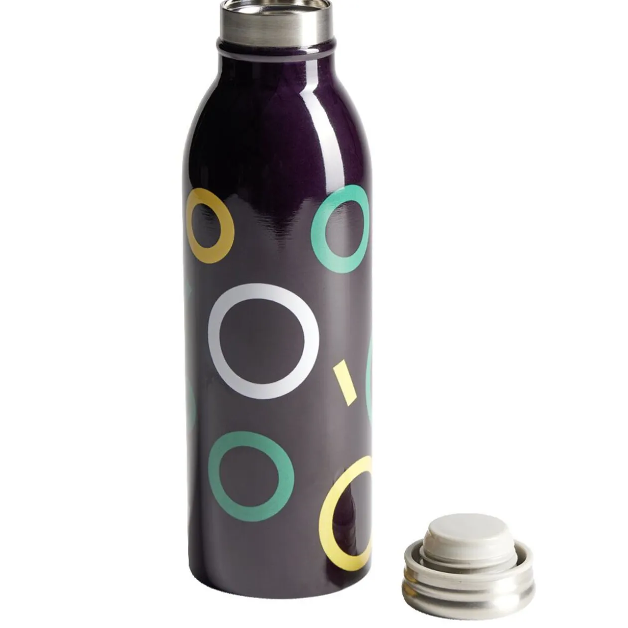 Bouteille isotherme acier noir motif rond 500ml Ø6,7xH21,8cm