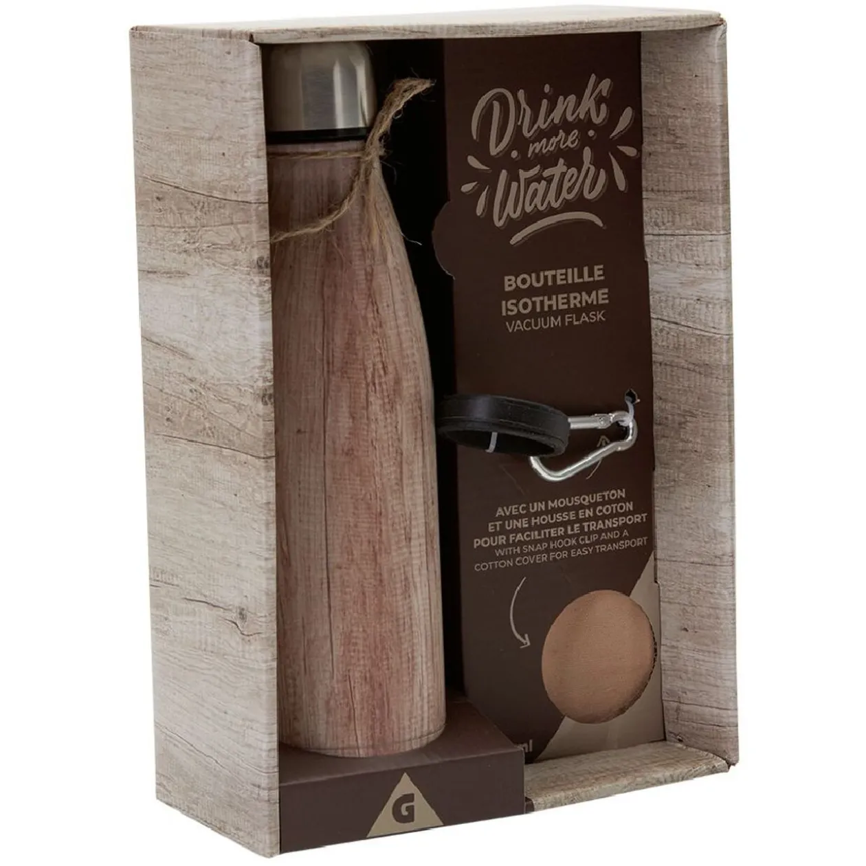 Bouteille isotherme inox avec housse et mousqueton 480 ml