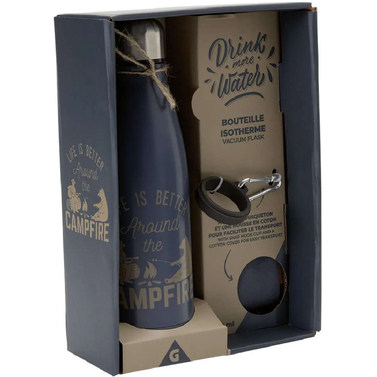 Bouteille isotherme inox avec housse et mousqueton 480 ml