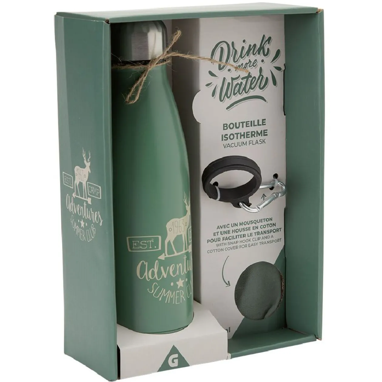 Bouteille isotherme inox avec housse et mousqueton 480 ml