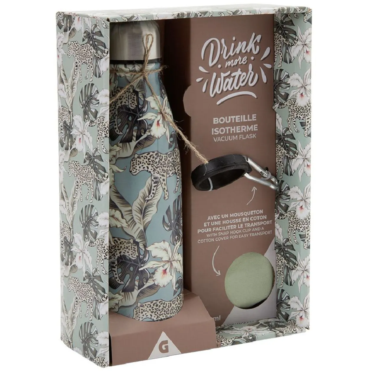 Bouteille isotherme inox avec housse et mousqueton 480 ml