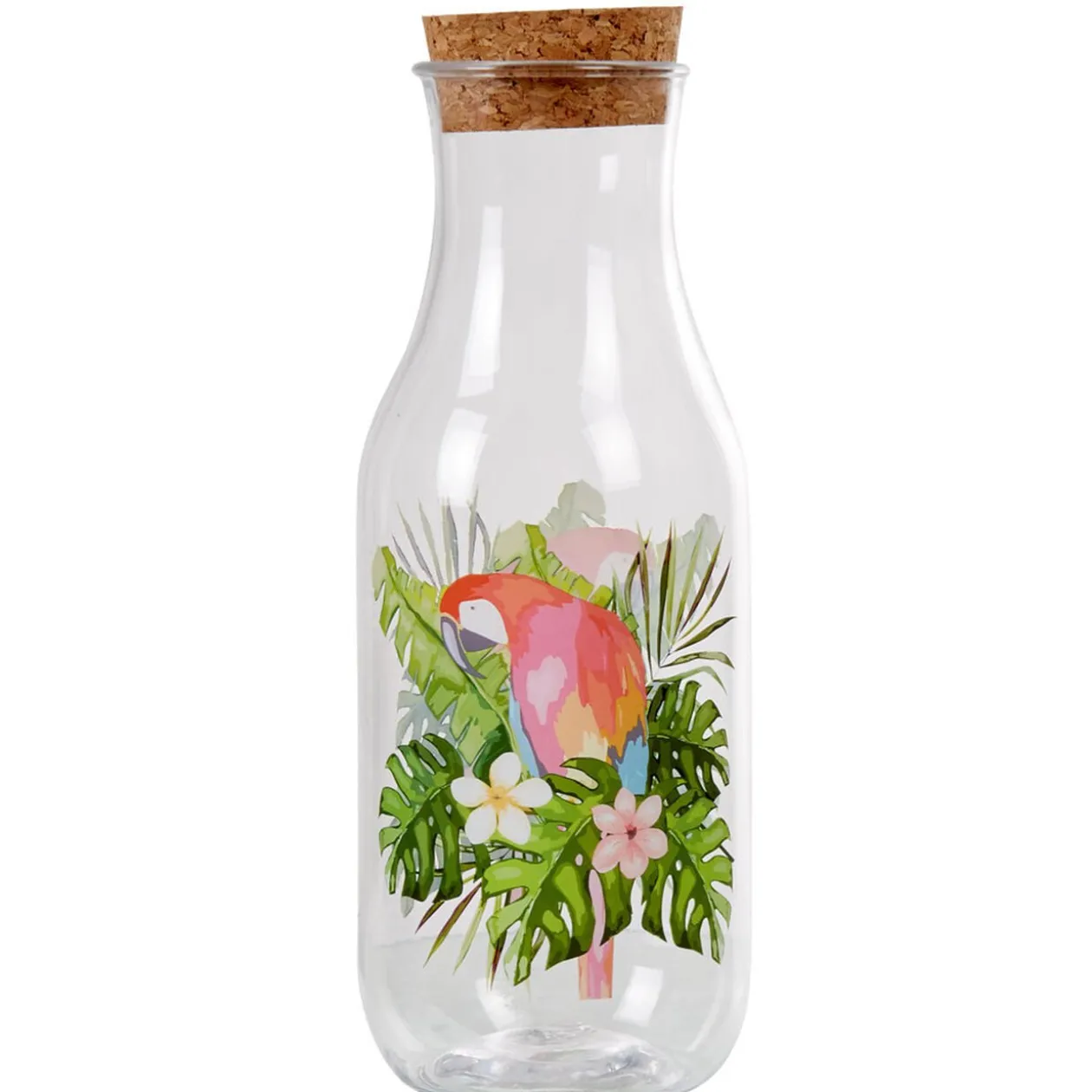 Bouteille plastique et bouchon liège perroquet exotique