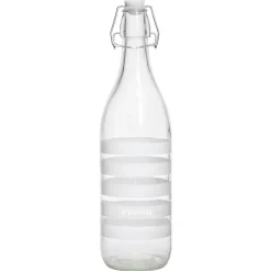 Bouteille verre rayure horizontale blanche bouchon mécanique 1L H30cm