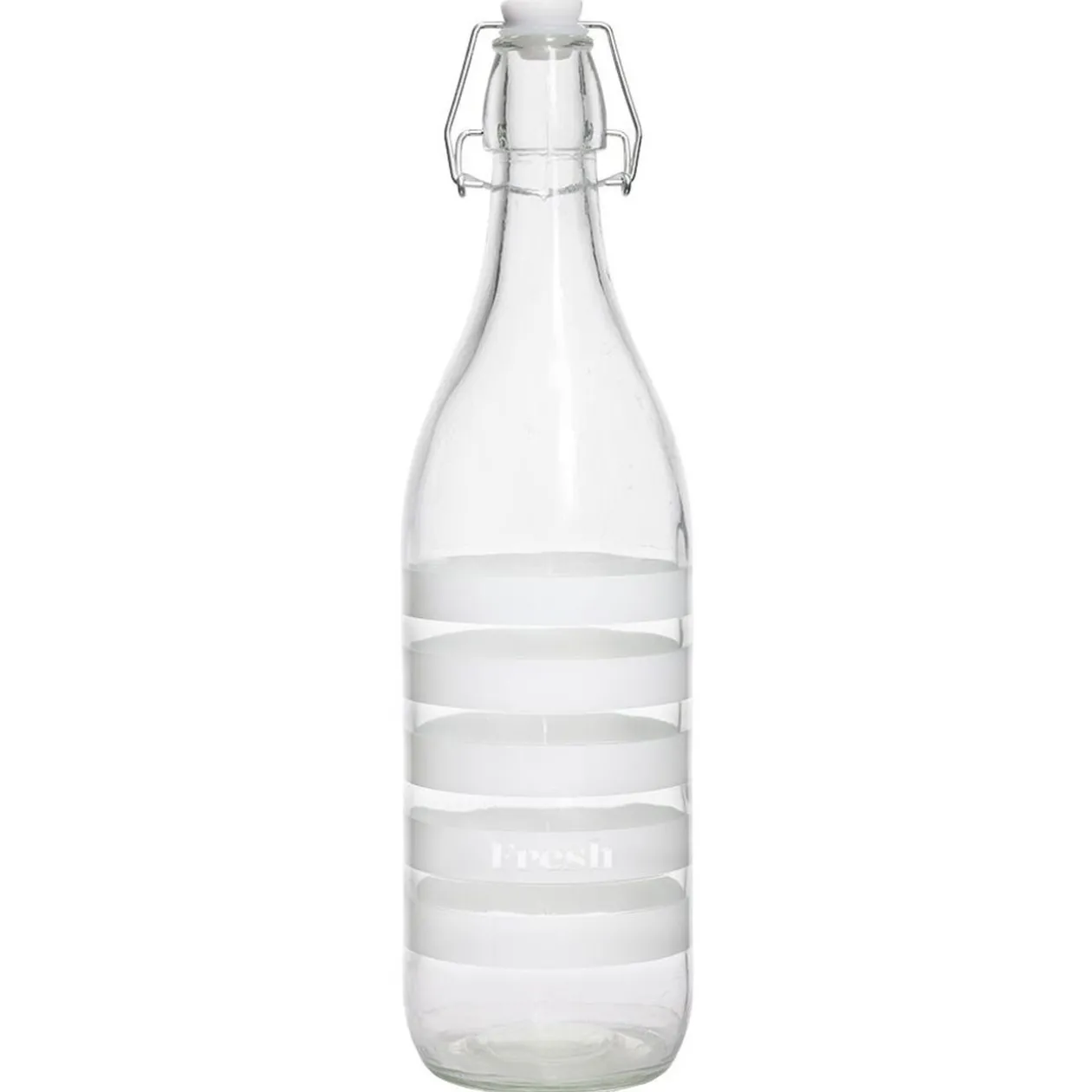Bouteille verre rayure horizontale blanche bouchon mécanique 1L H30cm