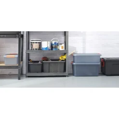 Box de rangement 18 L gris bleu à clips oranges