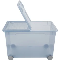Box de rangement à ouverture fractionnable uni bleu 46 L