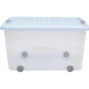 Box de rangement à roulettes transparent bleu 50L