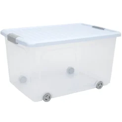 Box de rangement à roulettes transparent bleu 50L