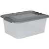 Box de rangement A4 transparente couvercle gris poignées clips 12 L