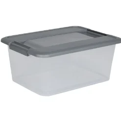 Box de rangement A4 transparente couvercle gris poignées clips 12 L
