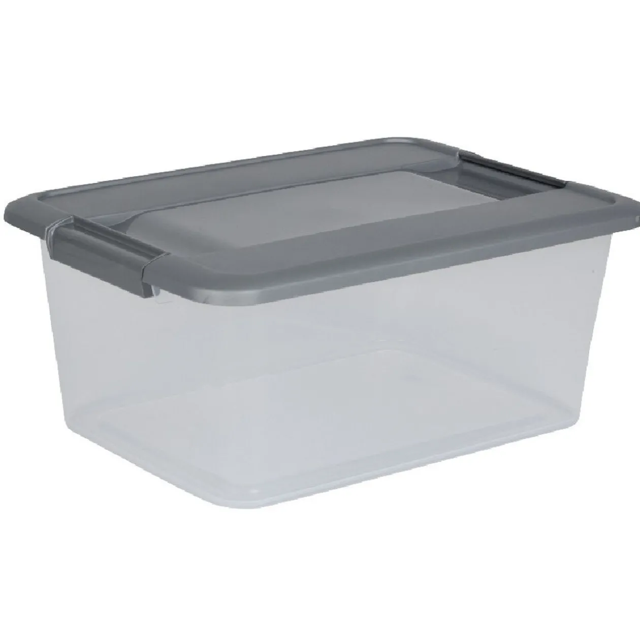 Box de rangement A4 transparente couvercle gris poignées clips 12 L
