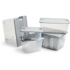 Box de rangement A4 transparente couvercle gris poignées clips 12 L