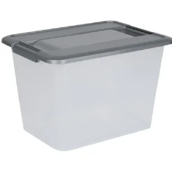 Box de rangement A4 transparente couvercle gris poignées clips 18 L