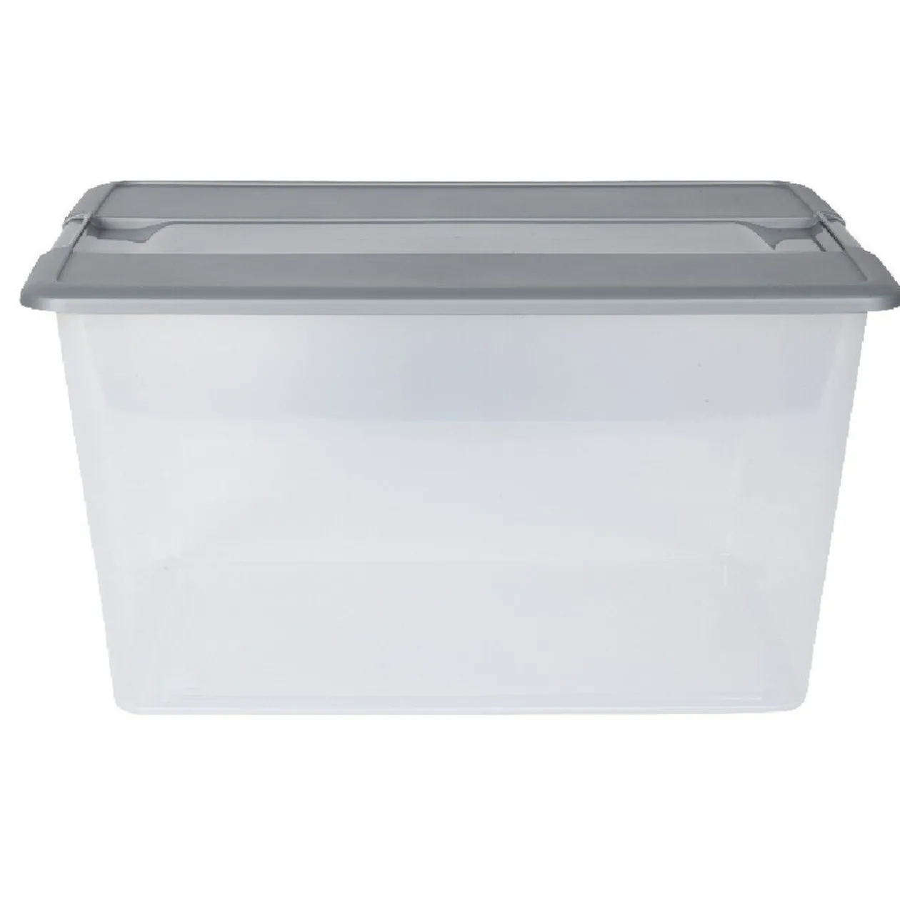 Box de rangement A3 transparente couvercle gris poignées clips 48 L