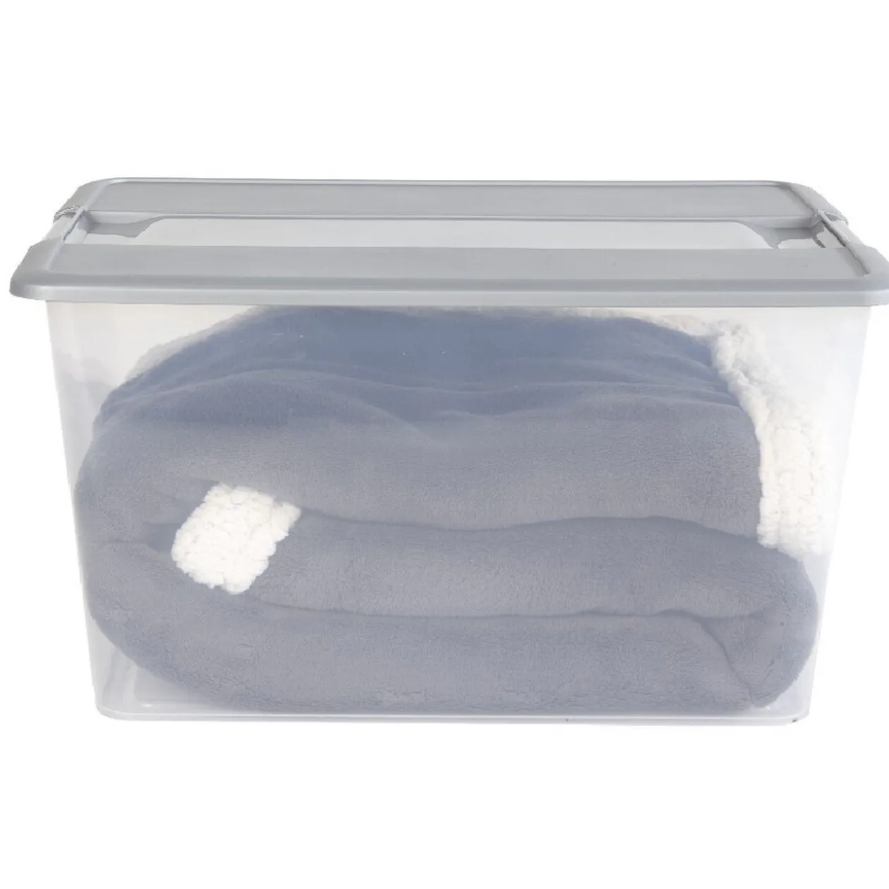 Box de rangement A3 transparente couvercle gris poignées clips 48 L