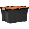 Box de rangement brico noir avec couvercle orange à double ouverture 34L
