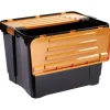 Box de rangement brico noir avec couvercle orange à double ouverture 80L