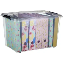 Box de rangement couvercle clips transparent 60 L x3