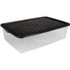 Box de rangement dessous de lit transparent couvercle noir 27L