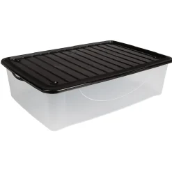 Box de rangement dessous de lit transparent couvercle noir 27L