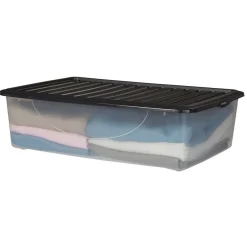 Box de rangement dessous de lit transparent couvercle noir 27L