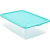 Box de rangement dessous de lit transparent couvercle bleu 27L