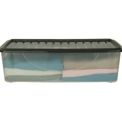 Box de rangement dessous de lit transparent couvercle bleu 27L